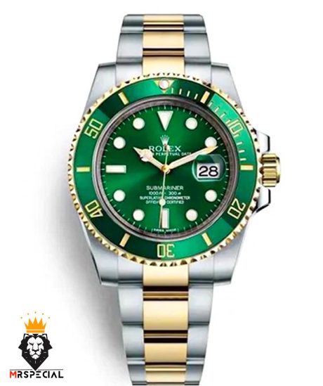 ساعت مردانه رولکس ساب مارینر اتوماتیک دورنگ طلایی صفحه سبز 01382 ROLEX SUBMARINER