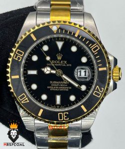 ساعت رولکس مردانه ساب مارینر کوارتز دو رنگ طلایی صفحه مشکی 6636 Rolex Sub mariner