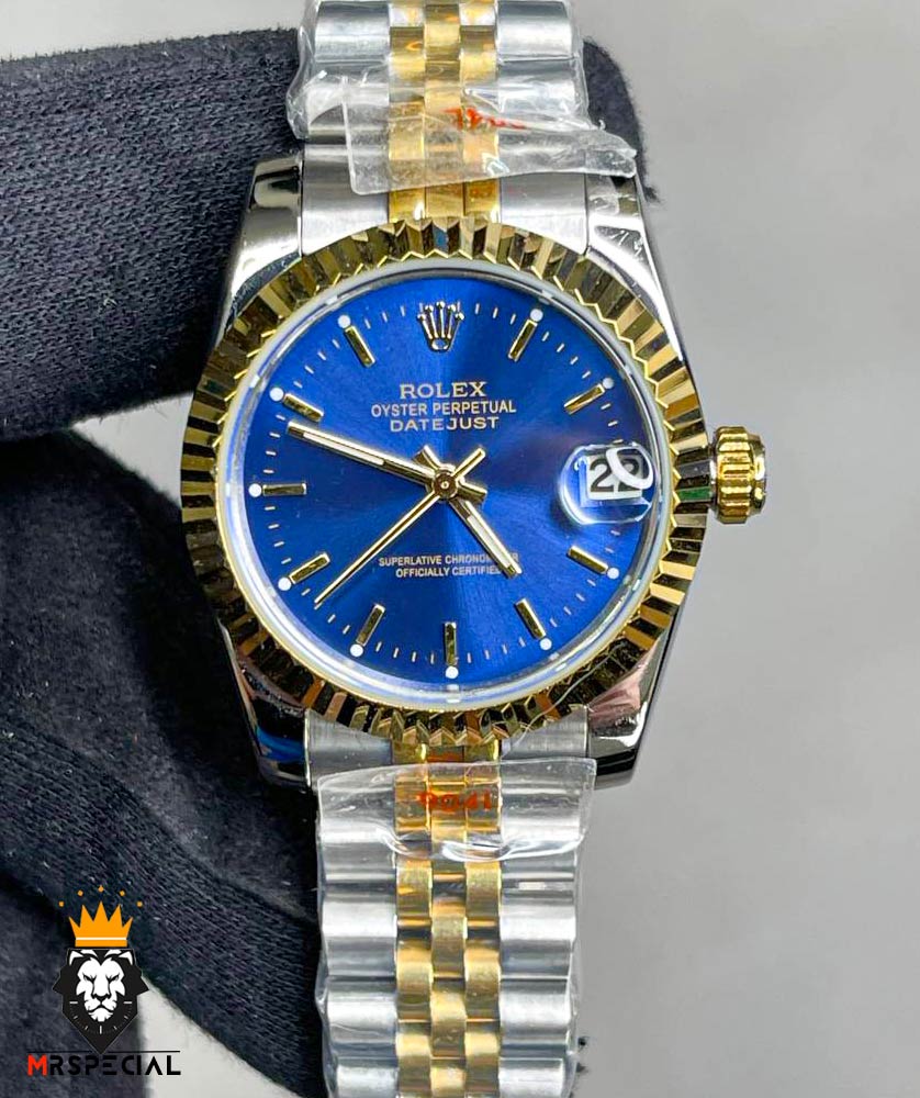 ساعت رولکس زنانه مدل دیت جاست کوارتز دورنگ طلایی صفحه ابی 01727 ROLEX DATEJUST