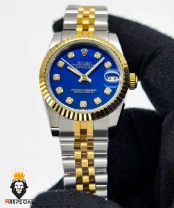ساعت ست رولکس مردانه و زنانه دیت جاست باتری دورنگ طلایی صفحه ابی 0921 ROLEX DATEJUST