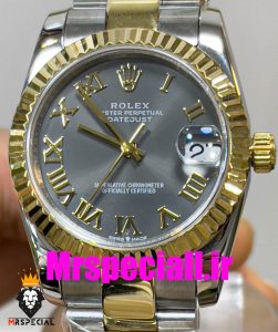 ساعت زنانه رولکس دیت جاست اتوماتیک دورنگ طلایی صفحه طوسی سایز31 020643 ROLEX DATEJUST