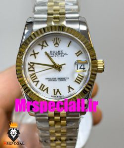 ساعت زنانه رولکس دیت جاست اتوماتیک دورنگ طلایی صفحه سفید سایز 26 020644 ROLEX DATEJUST