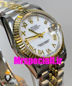 ساعت زنانه رولکس دیت جاست اتوماتیک دورنگ طلایی صفحه سفید سایز 26 020644 ROLEX DATEJUST