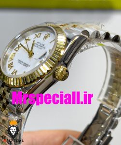 ساعت زنانه رولکس دیت جاست اتوماتیک دورنگ طلایی صفحه سفید سایز 26 020644 ROLEX DATEJUST