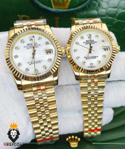 ساعت مچی زنانه و مردانه ست رولکس دیت جاست طلایی صفحه سفید 01231 ROLEX DATEJUST