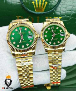 ساعت ست زنانه و مردانه رولکس دیت جاست طلایی صفحه سبز 01234 ROLEX DATEJUST