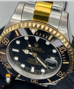 ساعت رولکس مردانه ساب مارینر کوارتز دو رنگ طلایی صفحه مشکی 6636 Rolex Sub mariner