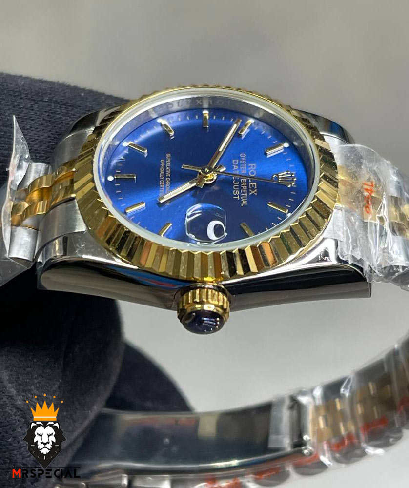 ساعت رولکس زنانه مدل دیت جاست کوارتز دورنگ طلایی صفحه ابی 01727 ROLEX DATEJUST