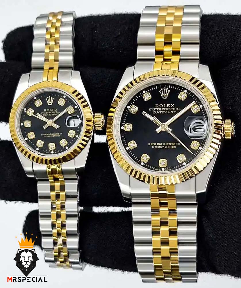 ساعت ست رولکس مردانه و زنانه دیت جاست دورنگ طلایی صفحه مشکی 0832 ROLEX DATEJUST