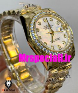 ساعت زنانه رولکس دیت جاست اتوماتیک طلایی قاب نگین سایز 31 020646 ROLEX DATEJUST Diamond 