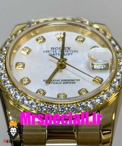 ساعت زنانه رولکس دیت جاست اتوماتیک طلایی قاب نگین سایز 31 020646 ROLEX DATEJUST Diamond 