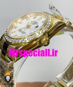 ساعت زنانه رولکس دیت جاست اتوماتیک طلایی قاب نگین سایز 31 020646 ROLEX DATEJUST Diamond 