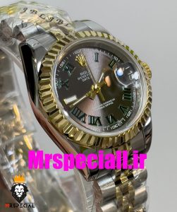 ساعت زنانه رولکس دیت جاست ویمبلدون اتوماتیک دورنگ طلایی صفحه طوسی سایز 26 020645 ROLEX DATEJUST WIMBELDON