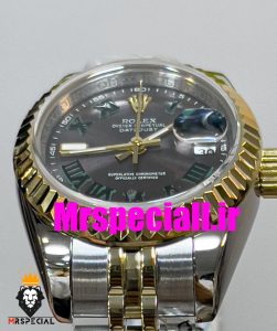 ساعت زنانه رولکس دیت جاست ویمبلدون اتوماتیک دورنگ طلایی صفحه طوسی سایز 26 020645 ROLEX DATEJUST WIMBELDON