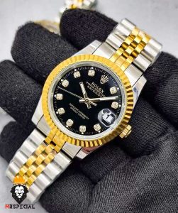 ساعت مچی زنانه رولکس دیت جاست کوارتز دو رنگ طلایی 01684 ROLEX DATE JUST