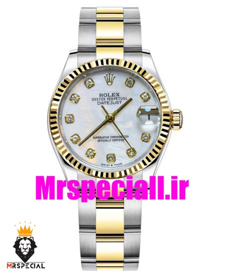 ساعت زنانه رولکس دیت جاست اتوماتیک دورنگ طلایی صفحه سفید سایز31 020642 ROLEX DATEJUST