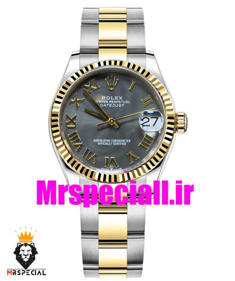 ساعت زنانه رولکس دیت جاست اتوماتیک دورنگ طلایی صفحه طوسی سایز31 020643 ROLEX DATEJUST