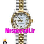 ساعت زنانه رولکس دیت جاست اتوماتیک دورنگ طلایی صفحه سفید سایز 26 020644 ROLEX DATEJUST