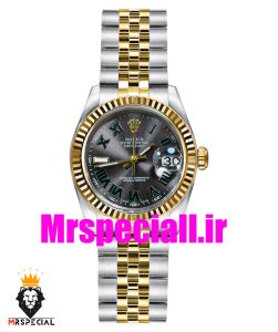 ساعت زنانه رولکس دیت جاست ویمبلدون اتوماتیک دورنگ طلایی صفحه طوسی سایز 26 020645 ROLEX DATEJUST WIMBELDON