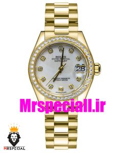 ساعت زنانه رولکس دیت جاست اتوماتیک طلایی قاب نگین سایز 31 020646 ROLEX DATEJUST Diamond