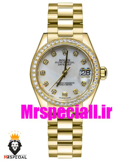 ساعت زنانه رولکس دیت جاست اتوماتیک طلایی قاب نگین سایز 31 020646 ROLEX DATEJUST Diamond