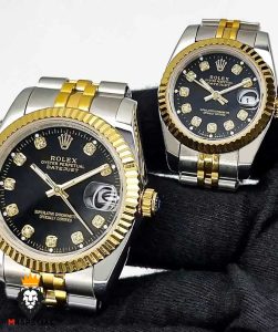 ساعت ست رولکس مردانه و زنانه دیت جاست دورنگ طلایی صفحه مشکی 0832 ROLEX DATEJUST
