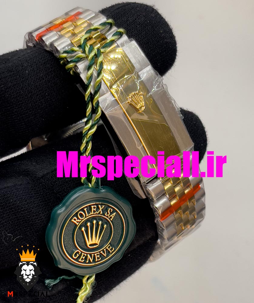 ساعت مردانه رولکس دیت جاست ویمبلدون بند ژوبیل دورنگ طلایی صفحه طوسی 01582 ROLEX DATE JUST WIMBELDON