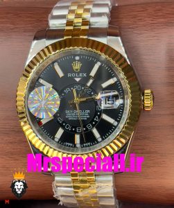 ساعت مردانه رولکس مدل اسکای دالر اتوماتیک بند ژوبیل دورنگ طلایی صفحه مشکی 020671 Rolex Sky Dweller 