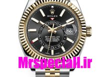 ساعت مردانه رولکس مدل اسکای دالر اتوماتیک بند ژوبیل دورنگ طلایی صفحه مشکی 020671 Rolex Sky Dweller