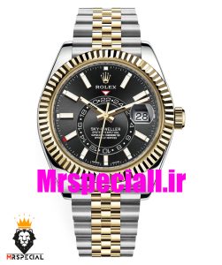 ساعت مردانه رولکس مدل اسکای دالر اتوماتیک بند ژوبیل دورنگ طلایی صفحه مشکی 020671 Rolex Sky Dweller