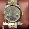 ساعت مردانه رولکس مدل دیت جاست ویمبلدون بند ژوبیل دورنگ طلایی صفحه طوسی 01582 ROLEX DATE JUST WIMBELDON