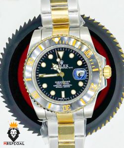 ساعت رولکس مردانه ساب مارینر اتوماتیک دورنگ طلایی صفحه مشکی 01381 ROLEX SUBMARINER
