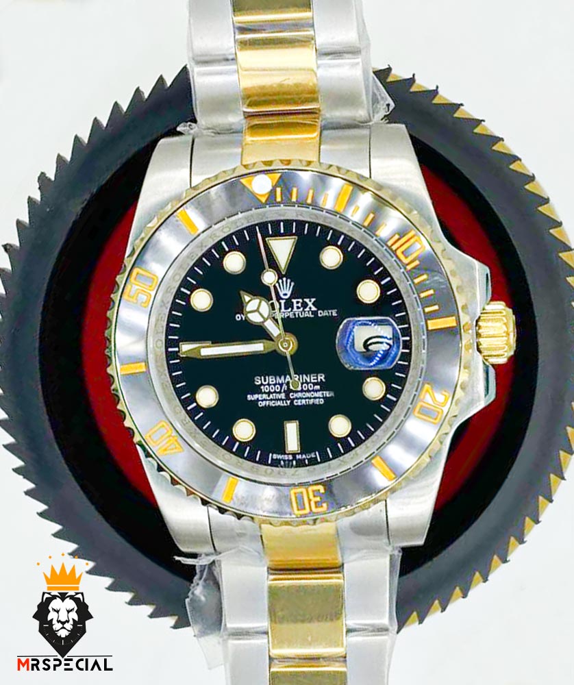 ساعت رولکس مردانه ساب مارینر اتوماتیک دورنگ طلایی صفحه مشکی 01381 ROLEX SUBMARINER