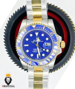 ساعت رولکس مردانه مدل ساب مارینر اتوماتیک دورنگ طلایی صفحه ابی 01380 ROLEX SUBMARINER