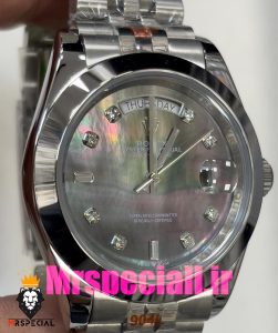 ساعت رولکس مردانه مدل دی دیت اتوماتیک استیل صفحه هفت رنگ اعداد نگین 020824 ROLEX DAYDATE 