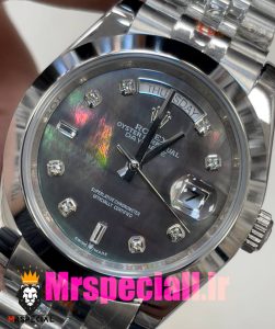 ساعت رولکس مردانه مدل دی دیت اتوماتیک استیل صفحه هفت رنگ اعداد نگین 020824 ROLEX DAYDATE 