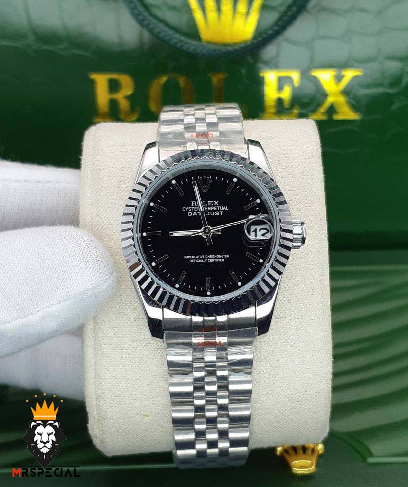 ساعت ست رولکس زنانه و مردانه دیت جاست باتری استیل صفحه مشکی 01233 ROLEX DATEJUST
