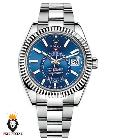ساعت مچی مردانه رولکس اسکای دالر اتوماتیک استیل صفحه ابی 0022 Rolex Sky Dweller