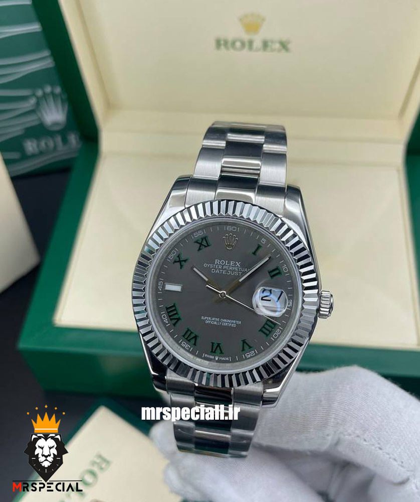 ساعت مردانه رولکس دیت جاست ویمبلدون اتوماتیک استیل صفحه طوسی 020233 ROLEX DATEJUST WIMBELDON