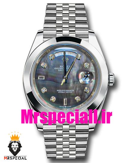 ساعت رولکس مردانه مدل دی دیت اتوماتیک استیل صفحه هفت رنگ اعداد نگین 020824 ROLEX DAYDATE