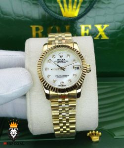 ساعت مچی زنانه و مردانه ست رولکس دیت جاست طلایی صفحه سفید 01231 ROLEX DATEJUST