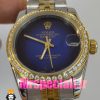 ساعت زنانه رولکس دیت جاست کوارتز قاب نگین دورنگ طلایی صفحه ابی مشکی 020831 ROLEX DATEJUST