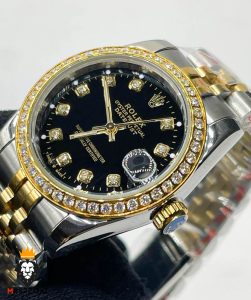 ساعت زنانه رولکس دیت جاست دورنگ طلایی قاب نگین 01685 ROLEX DATE JUST
