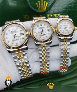 ساعت ست رولکس زنانه و مردانه دیت جاست باتری دورنگ طلایی صفحه سفید 01484 ROLEX DATEJUST