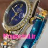 ساعت زنانه رولکس دیت جاست کوارتز قاب نگین دورنگ طلایی صفحه ابی مشکی 020831 ROLEX DATEJUST
