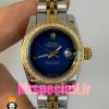 ساعت زنانه رولکس دیت جاست کوارتز قاب نگین دورنگ طلایی صفحه ابی مشکی 020832 ROLEX DATEJUST