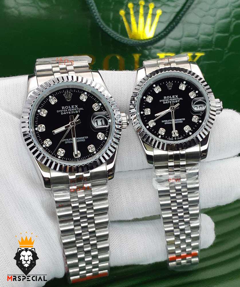 ساعت ست رولکس زنانه و مردانه دیت جاست باتری استیل صفحه مشکی 01532 ROLEX DATEJUST