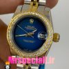 ساعت زنانه رولکس دیت جاست کوارتز قاب نگین دورنگ طلایی صفحه ابی مشکی 020832 ROLEX DATEJUST