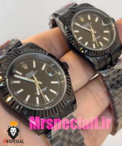 ساعت ست رولکس مردانه و زنانه مدل دیت جاست مشکی بند ژوبیل صفحه مشکی 020830 Rolex DATE JUST BLACK 