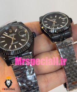 ساعت ست رولکس مردانه و زنانه مدل دیت جاست مشکی بند ژوبیل صفحه مشکی 020830 Rolex DATE JUST BLACK 